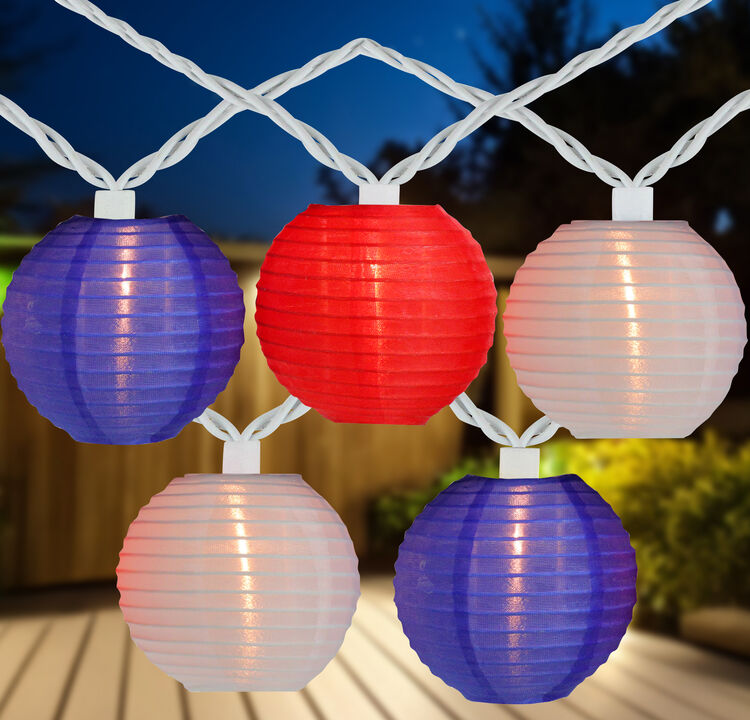 10-Count Patriotic Chinese Lantern 4th of July String Lights  7.5ft White Wire
