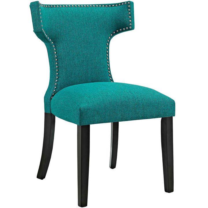 Curve Fabric Dining Chair, Teal-Benzara