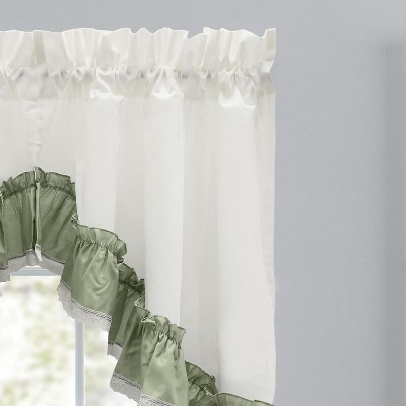 Ellis Curtain Madelyn Ruflled Victorian 1.5" Rod Pocket Swag for Windows Lace Edge 82" x 38" Sage