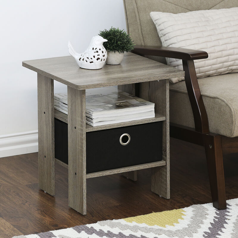 Furinno Andrey Set of 2 End Table / Side Table / Night Stand / Bedside Table with Bin Drawer, French Oak Grey