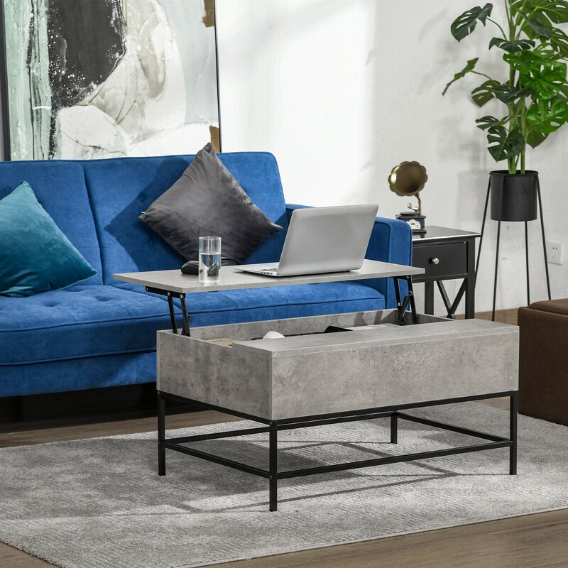 Grey Hidden Storage: Lift Top Coffee Table with Steel Legs