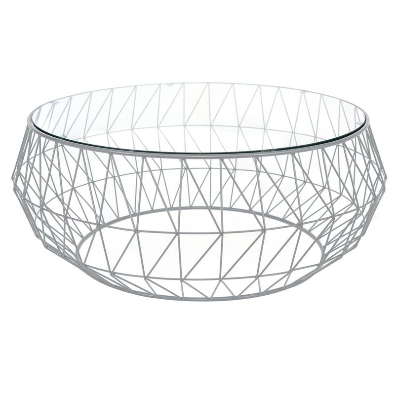 LeisureMod Malibu Modern Round Glass Top Coffee Table With Metal Base