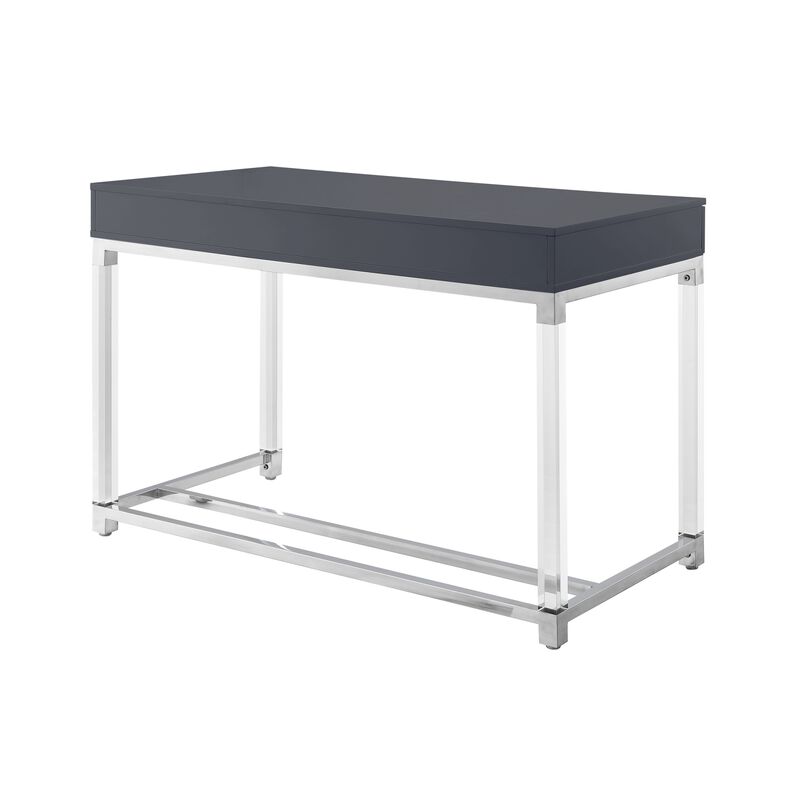 Inspired Home Kalel High Gloss 2 Drawers Writing Desk with Acrylic Legs and Stainless Steel Base