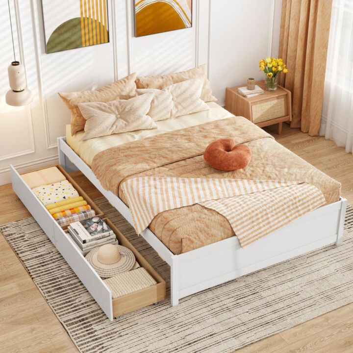 Hivvago Full Size Wooden Bed Frame with 2 Rolling Storage Drawers