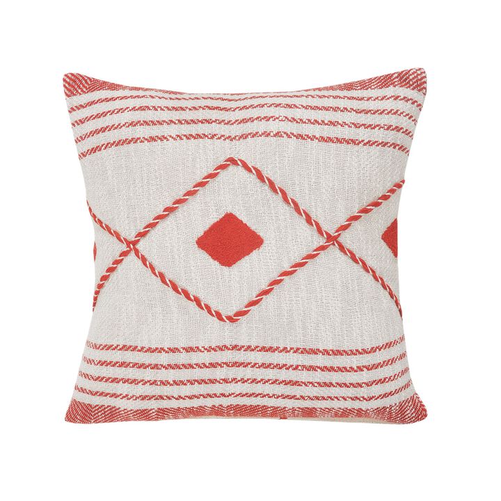 20" Red and White Geometric Diamond Square Throw Pillow