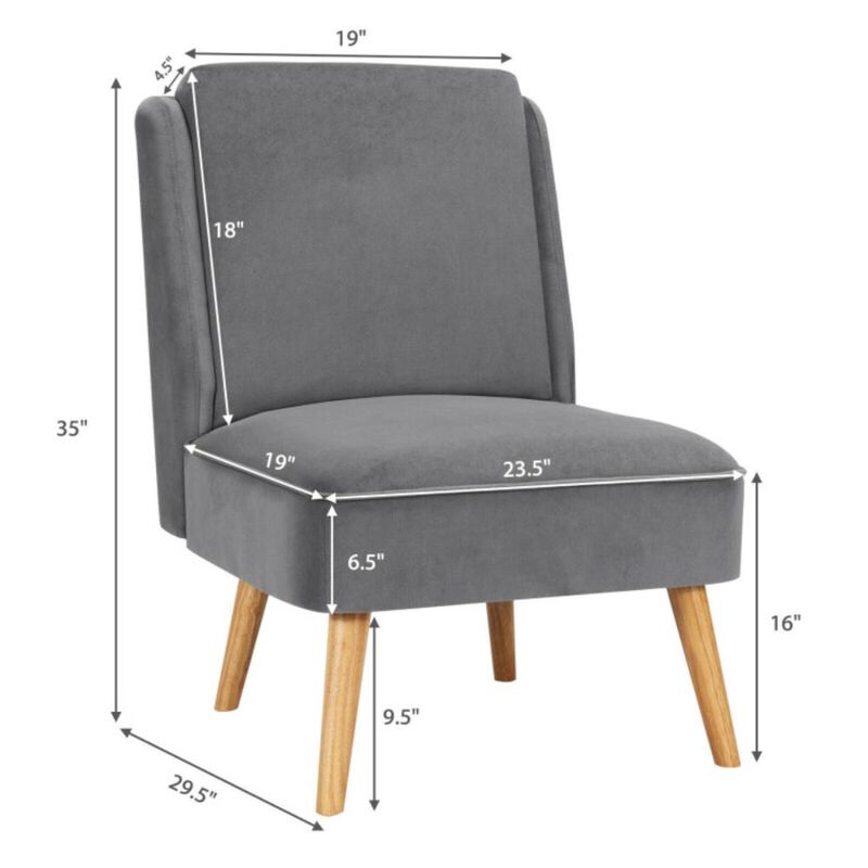 Hivvago Velvet Accent Armless Side Chair with Rubber Wood Legs for Bedroom