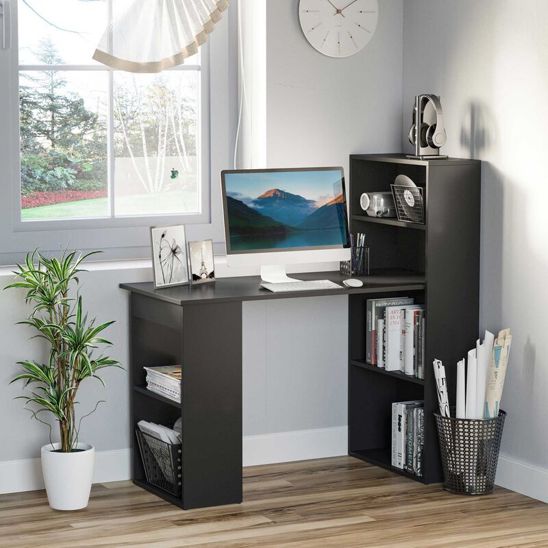 Black Workspace Combo: 47" Modern Computer Desk with Bookshelf