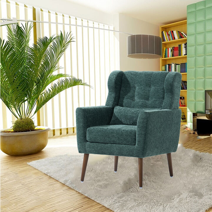 Modern Accent Chair Upholstered Foam Filled Living Room Chairs Comfy Reading Chair Mid Century Modern Chair with Chenille Fabric Lounge Arm Chairs Armchair for Living Room Bedroom (Blackish Green)