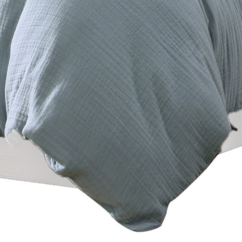 Uvi 3 Piece Queen Comforter Set, Cotton, Natural Crinkled Texture, Blue - Benzara