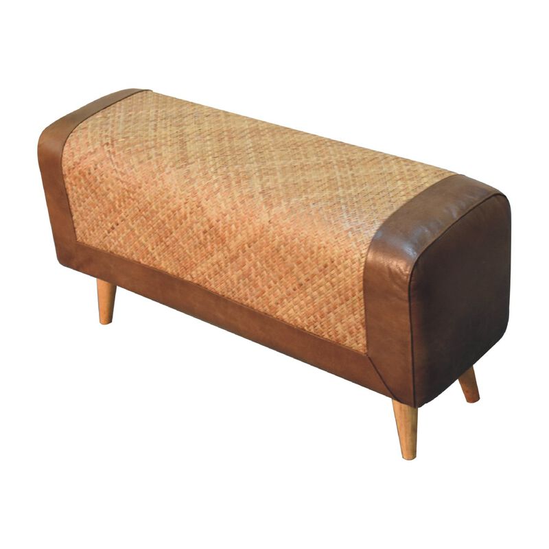 Artisan Furniture Large Seagrass Buffalo Hide Nordic Bench