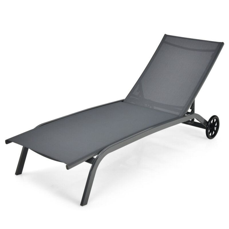 6-Poisition Adjustable Outdoor Chaise Recliner with Wheels