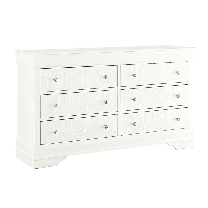 Global Furniture USA Traditional Glam Pompei Metallic White Dresser, Metallic White