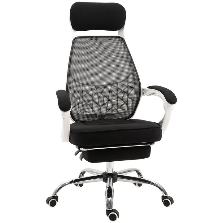 Adjustable Height Reclining Office Chair - Black and white office chair with 360� swivel and retractable footrest.
