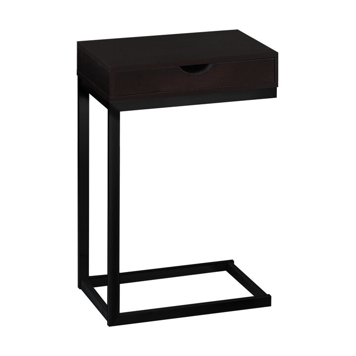 Monarch Specialties I 3069 Accent Table, C-shaped, End, Side, Snack, Storage Drawer, Living Room, Bedroom, Metal, Laminate, Brown, Black, Contemporary, Modern