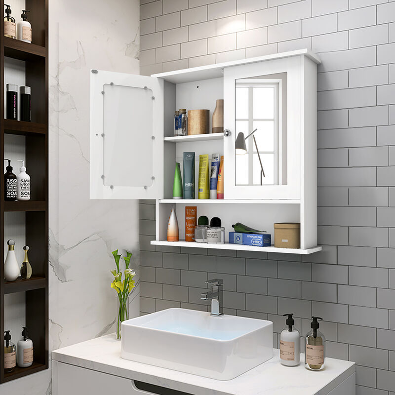 Costway New Bathroom Wall Cabinet Double Mirror Door Cupboard Storage Medicine Cabinet Shelf White