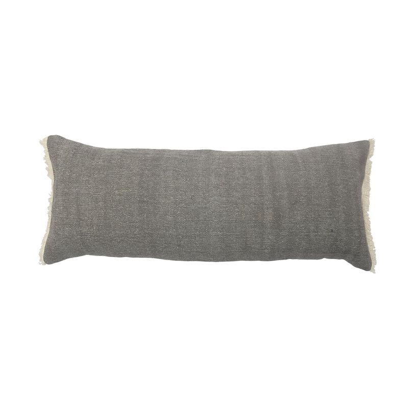 36" Charcoal Gray Solid Fringed Lumbar Throw Pillow