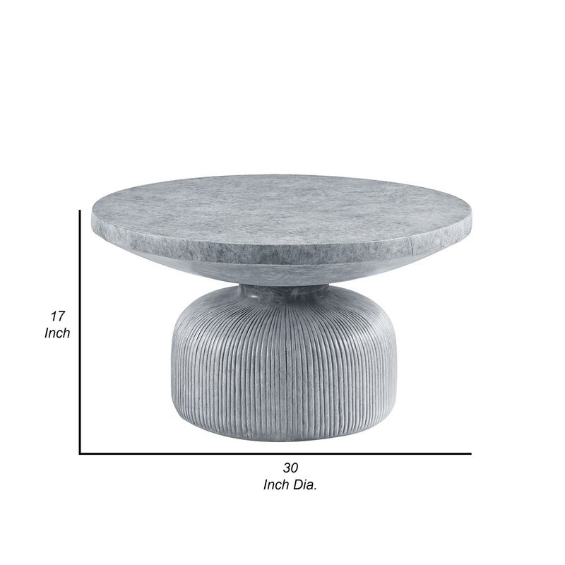 Lylie 30 Inch Coffee Table, Round Naturalistic Design, Gray Durable Cement - Benzara