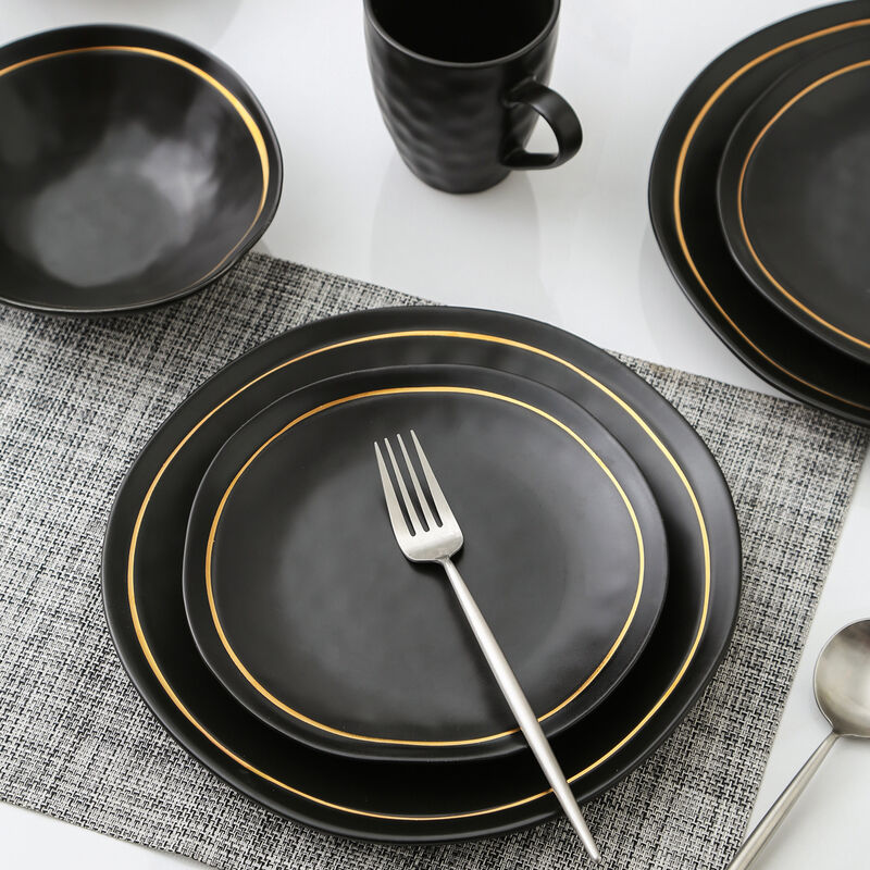 Stone Lain Clara Porcelain 32 Piece Dinnerware Set, Black