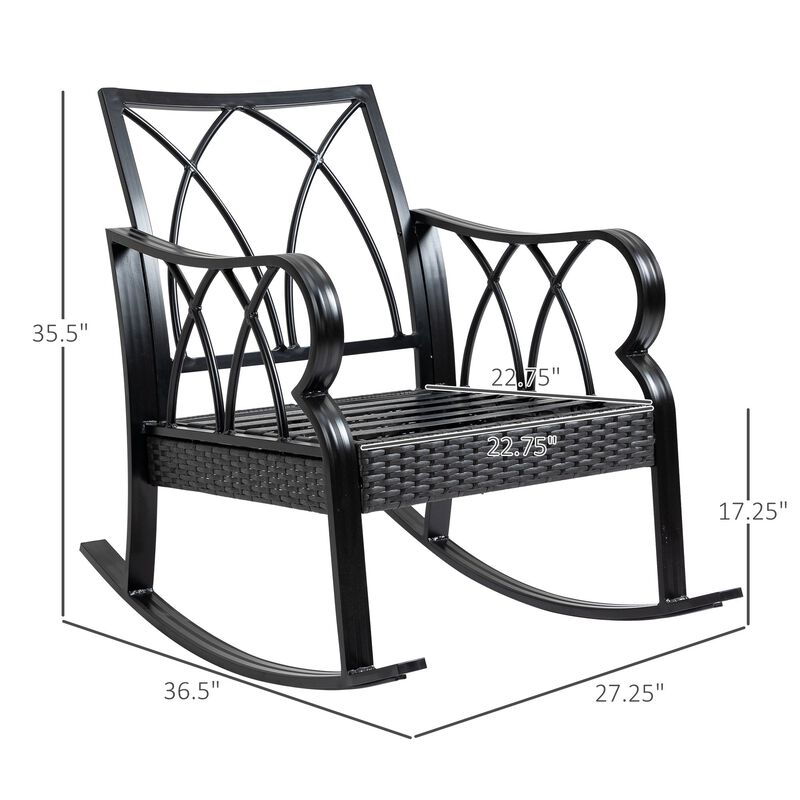 Grey Porch Rocker: Wicker Chair with Cushions and Aluminum Frame