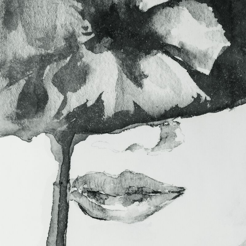 46 x 46 Square Wall Art Decor Print, Female Face, Black and White, Canvas - Benzara