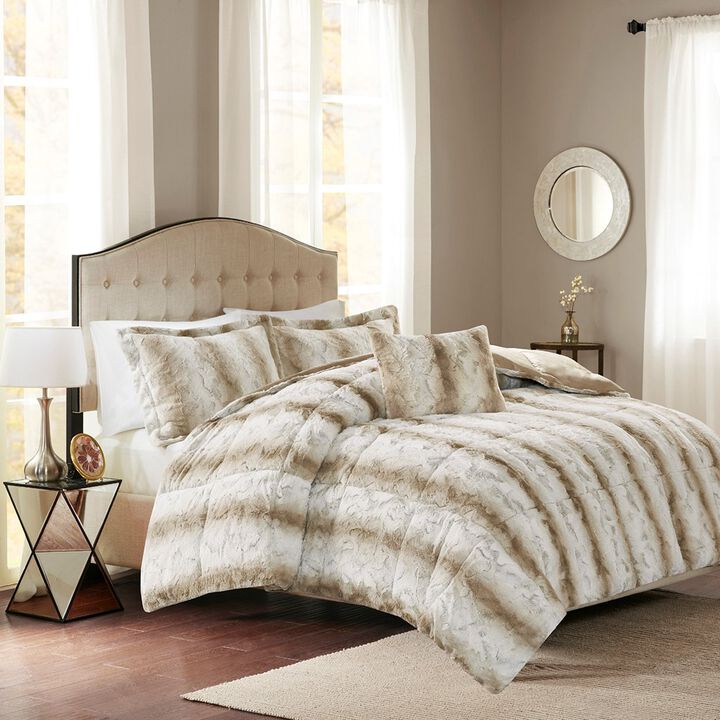 Gracie Mills Shawn 4-Peice Soft Faux Fur to Mink Comforter Set