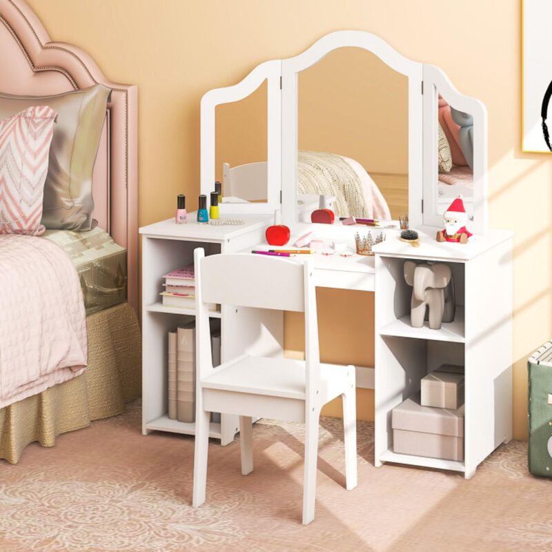 Hivvago Kids Vanity Table and Chair Set with Removable Tri-Folding Mirror