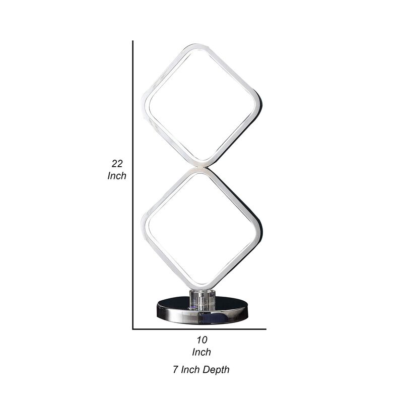 22 Inch Table Lamp, Square LED Light, Modern Accent Metal Base, Chrome-Benzara