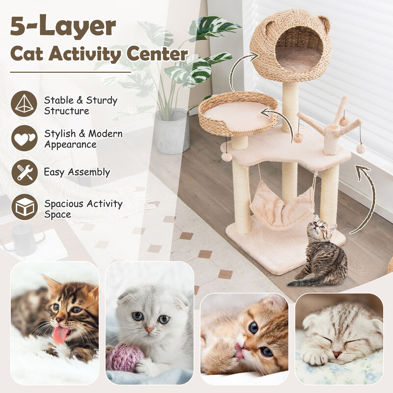 Costway 48'' Tall Cat Tree Tower Multi-Level Play Activity Center withCondo Hammock Cushion