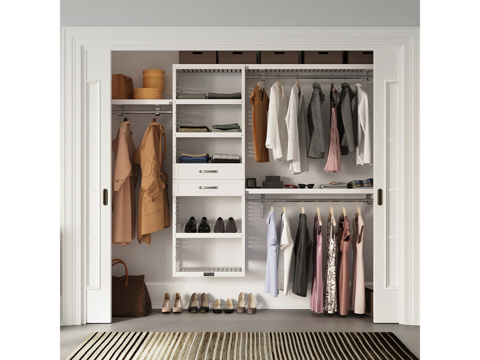 Solid Wood Walk-In Closet Organizer with 2 Shaker Style Drawers
