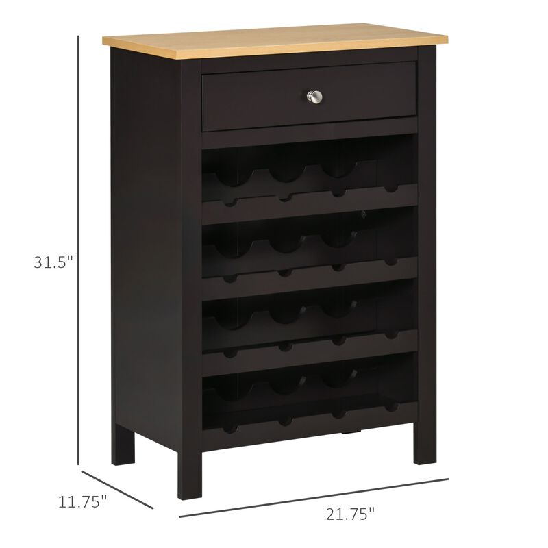 Modern Wine Rack, Storage Cabinet with 16-Bottle Wine Holder and Drawer for Living Room or Home Bar, Dark Brown