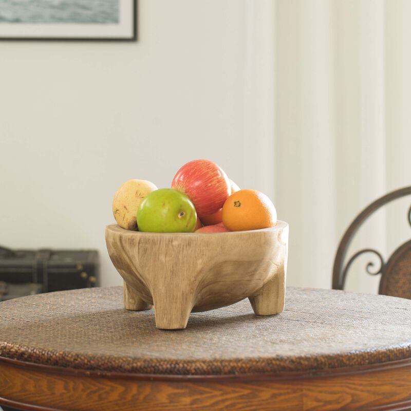 Burned Wood Carved Small Serving Fruit Bowl Bread Basket