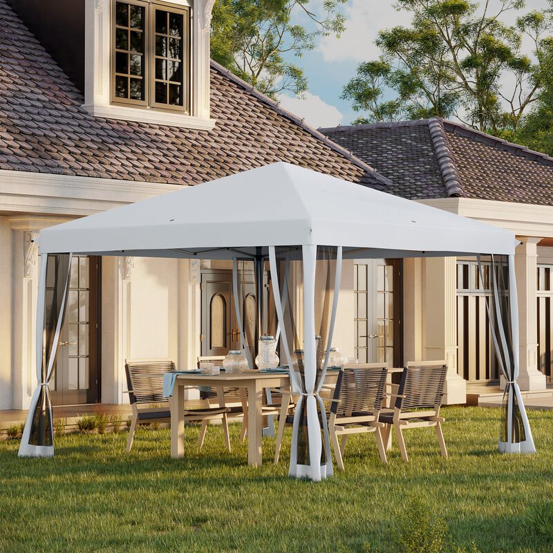 Outsunny 10' x 10' Pop Up Canopy Tent with Netting, Instant Gazebo, Ez up Screen House Room with Carry Bag, Height Adjustable, for Outdoor, Garden, Patio, Cream White