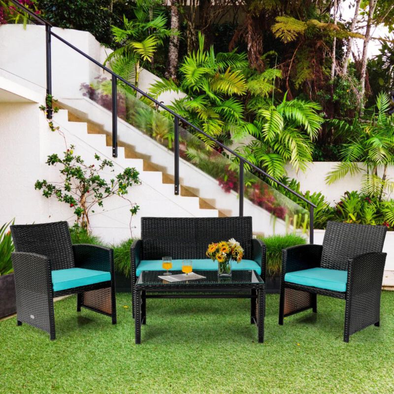 Hivvago 4 Pieces Patio Rattan Cushioned Furniture Set