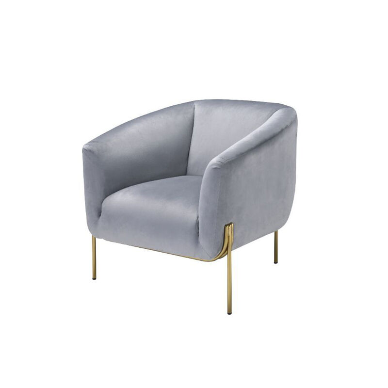Gray Velvet Accent Chair in Gold Finish