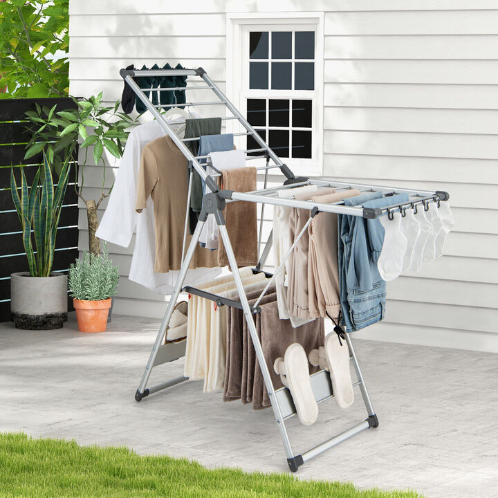 2-Layer Folding Clothes Drying Rack with 5-Level Adjustable Height