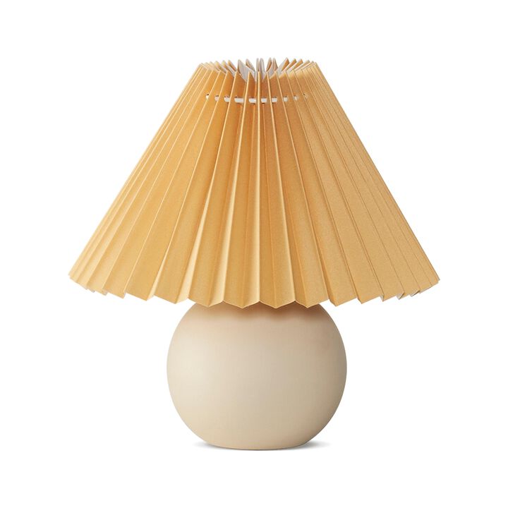 Brightech Serena Ceramic LED Table Lamp - Retro Asian-Inspired Orange Globe Base with Cream Pleated Shade - Compact, Energy-Efficient Light for Rustic, Boho, and Eclectic Decor