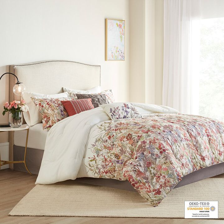 Gracie Mills Millicent 7-Piece Watercolor Floral Cotton Comforter Set