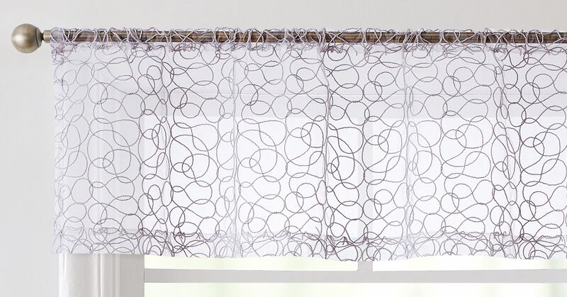 THD Francine Embroidered Sheer Voile Window Curtain Rod Pocket Valance for Kitchen, Bedroom, Small Windows and Bathroom - 54 W x 18 L
