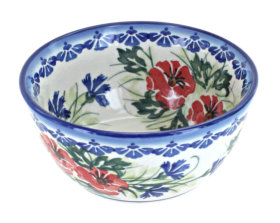 Blue Rose Polish Pottery Cherry Red Bouquet Dessert Bowl