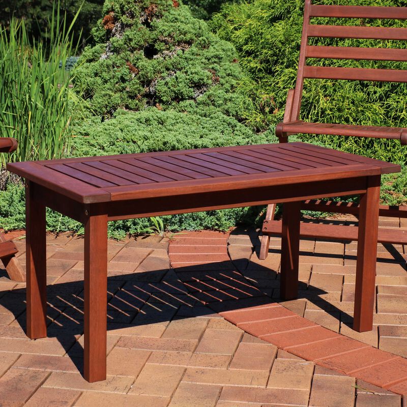 Sunnydaze 35.5 in Meranti Wood Rectangular Patio Coffee Table