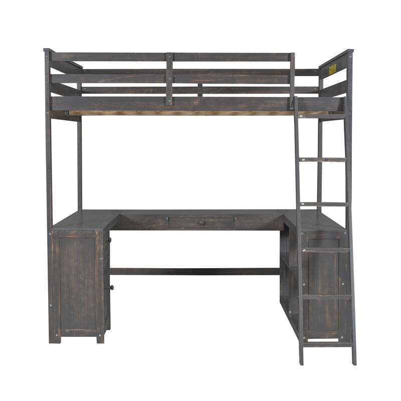 Merax Loft Bed with Desk  and Storage Shelves