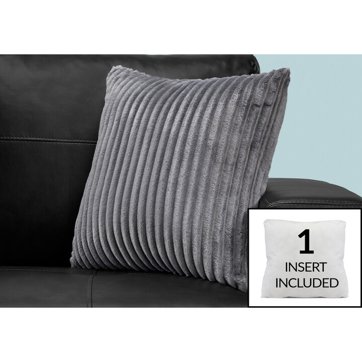 Monarch Specialties I 9352 Pillows, 18 X 18 Square, Insert Included, Decorative Throw, Accent, Sofa, Couch, Bedroom, Polyester, Hypoallergenic, Grey, Modern