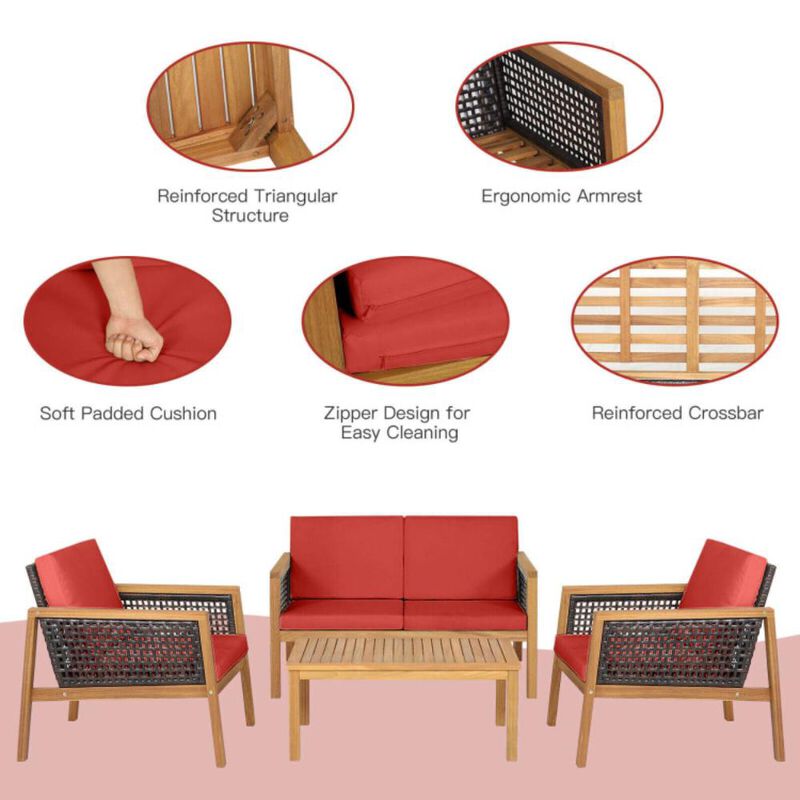 Hivvago 4 Pieces Patio Rattan Furniture Set with Removable Cushions