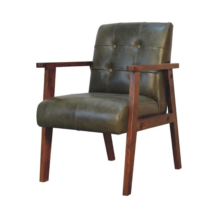 Solid Wood Olive Buffalo Leather Chair