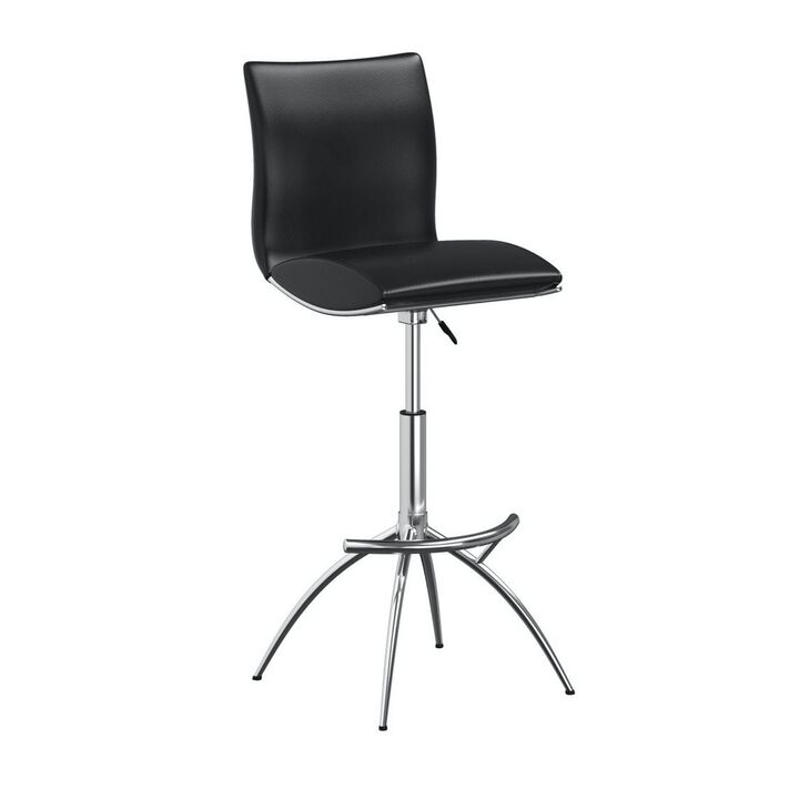 Deko 26-31 Inch Adjustable Height Barstool Chair, Set of 2, Chrome Black Faux Leather - Benzara