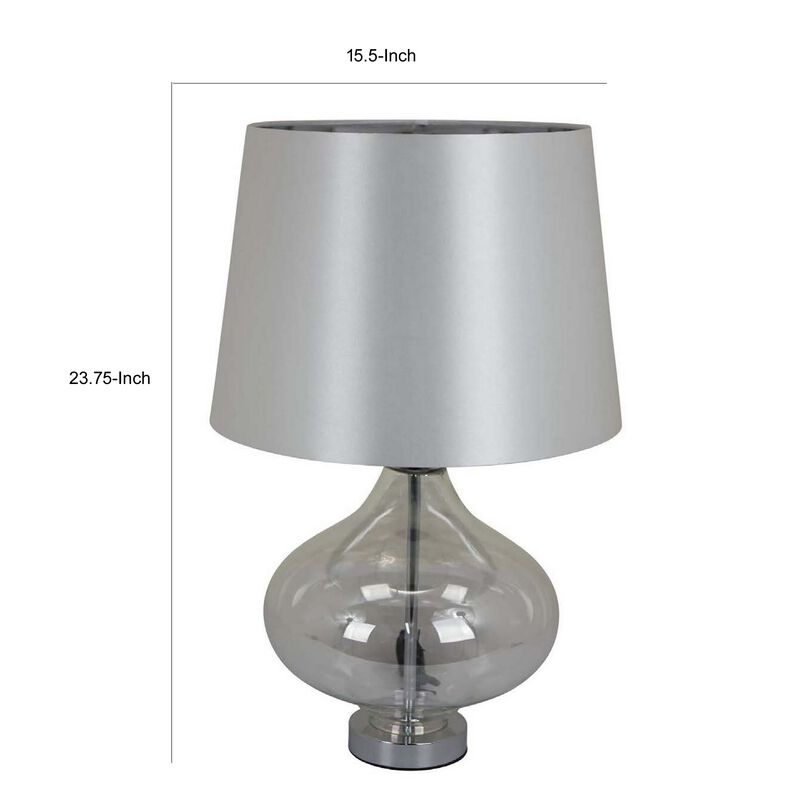 Lilo 24 Inch Table Lamp, Cone Shade, Round Drop Narrow Top, Transparent - Benzara