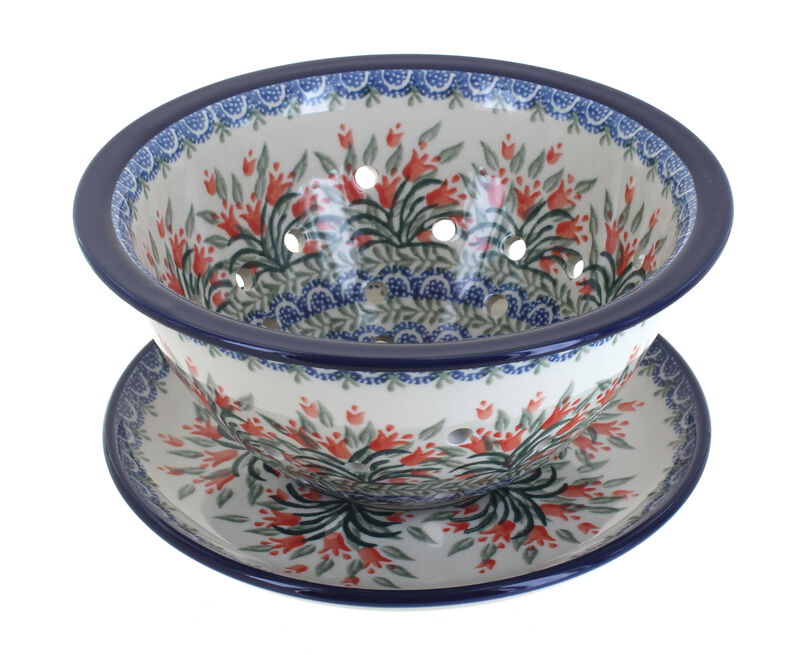 Blue Rose Polish Pottery Hummingbird Berry Bowl & Plate