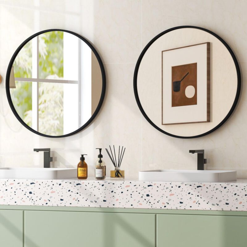 Hivvago 24" Black Circle Bathroom Mirror with Explosion-proof Film