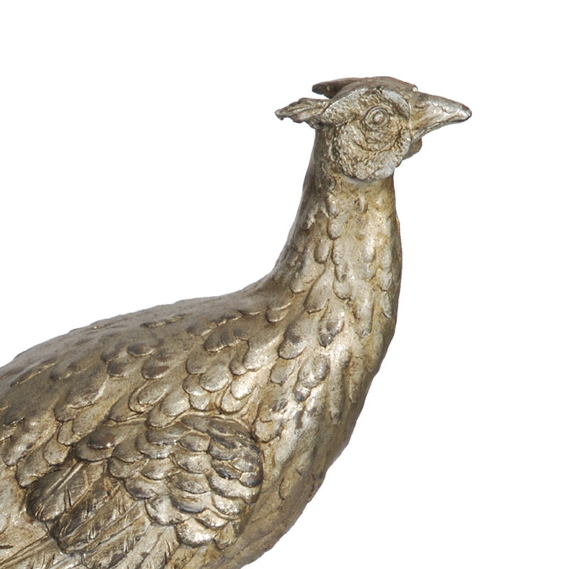 20 Inch Bird Sculpture Decor, Perched Pheasant, Antique Gold Resin-Benzara