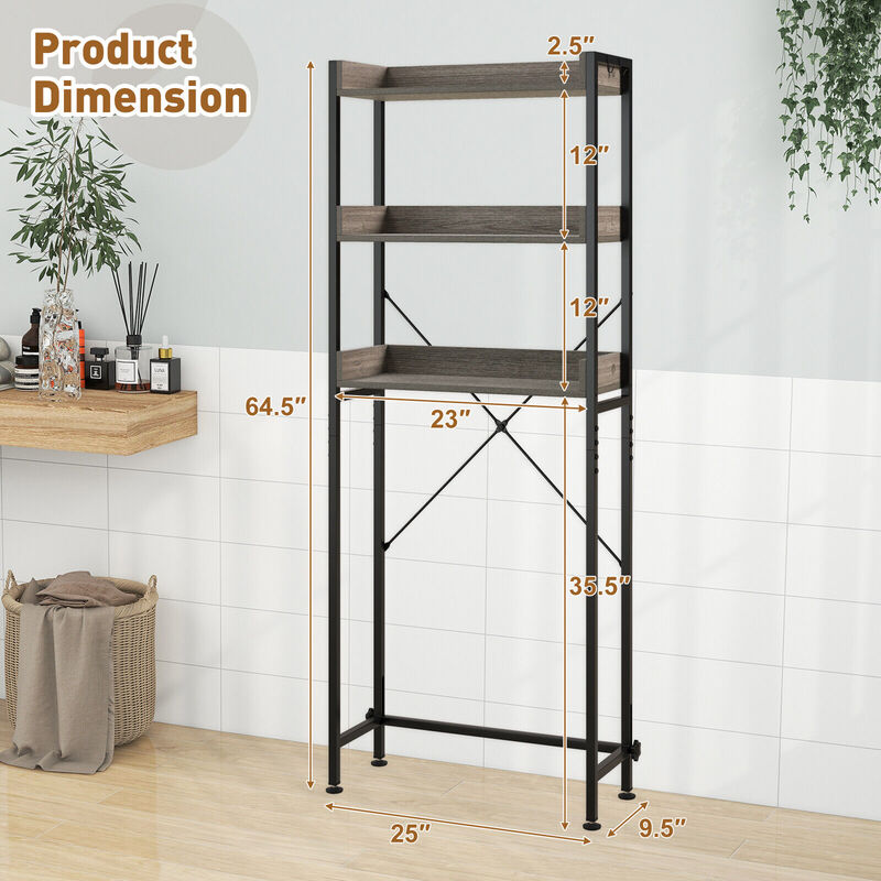 Over The Toilet Storage Rack with Hooks and Adjustable Bottom Bar